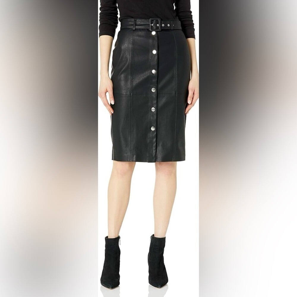 Blank‎ NYC Faux Leather Midi Skirt Belted Button Front Vegan Leather 31